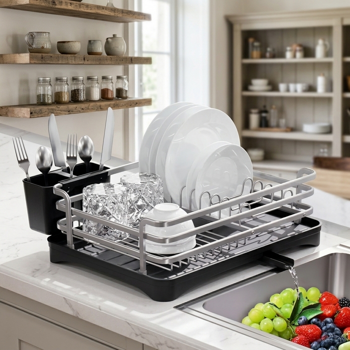 Сушилка для посуды, GS, Алюминий Сплав, 42 см, 30 см, 14 cm, Cеребристый