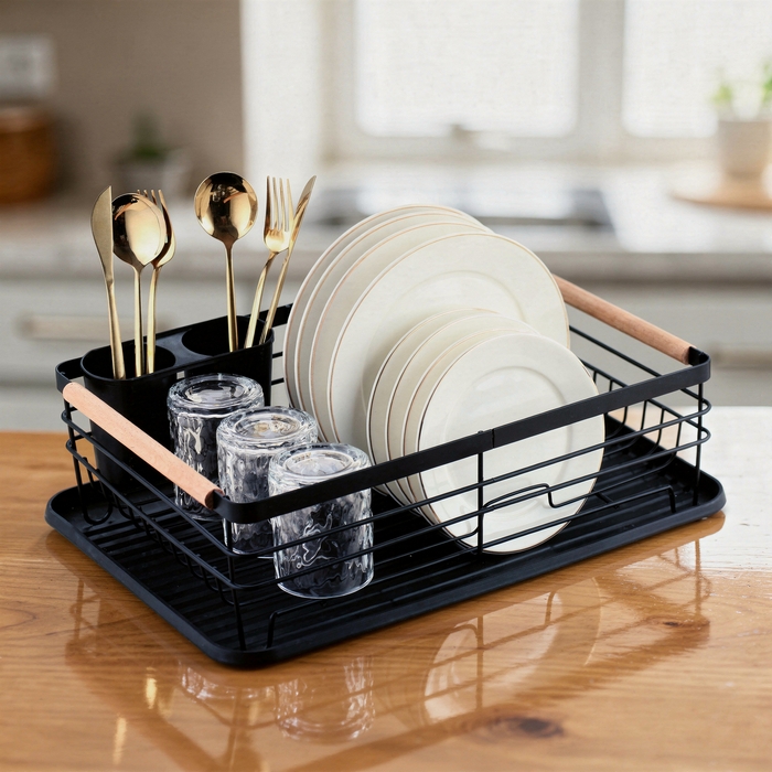 Сушилка для посуды, GS, Металл/Дерево, 44 см, 32.5 см, 14 cm, Черный