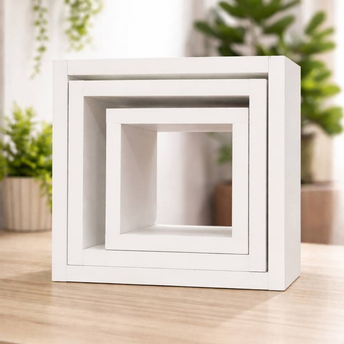 Set rafturi decorative, GS, MDF, 3 compartimente, Patrat, Alb, 25x8.5x25 cm, 20x8.5x20 cm, 15x8.5x15 cm