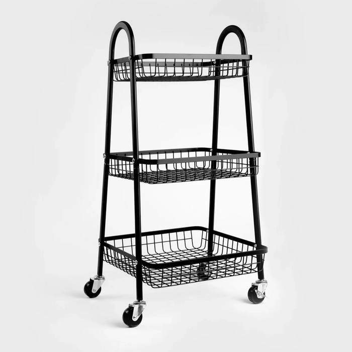 Raft depozitare, GS, Metal, 3 compartimente, Negru, 78x40x37 cm