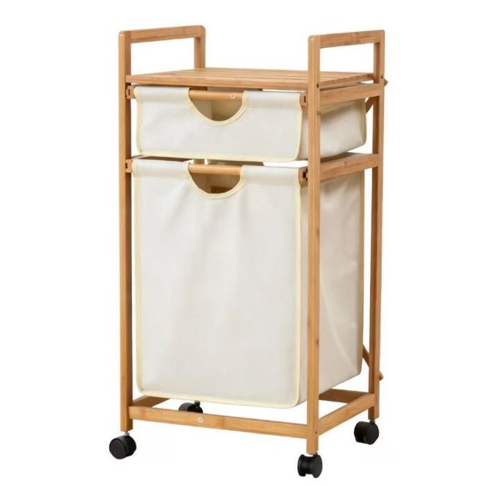 Raft depozitare, GS, Panza, Lemn, 2 compartimente, 42x34x85 cm, Alb/Maro