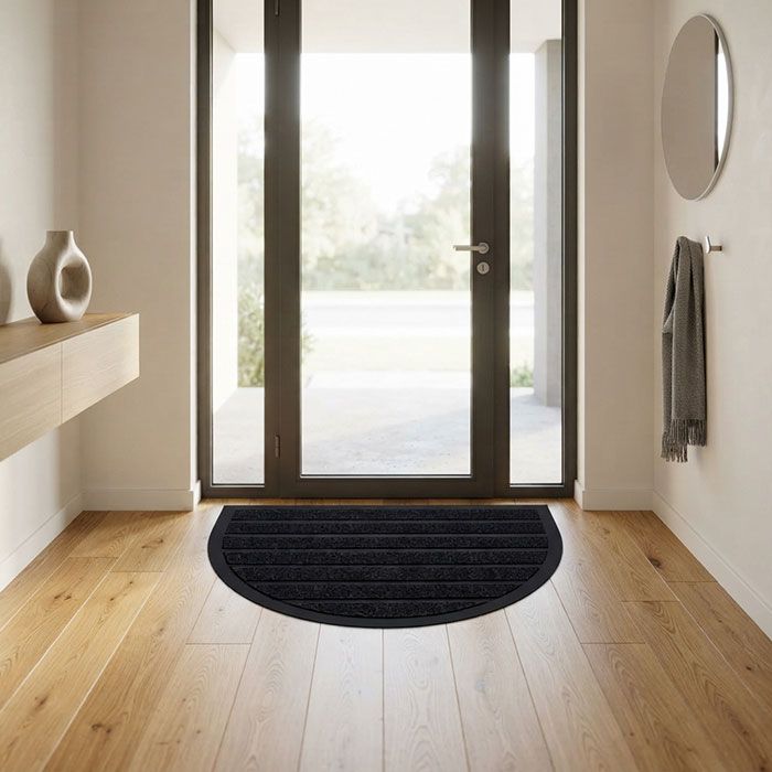 Covoras, GS, 40x60 cm, Cauciuc, Interior/Exterior, Negru, Semirotunda