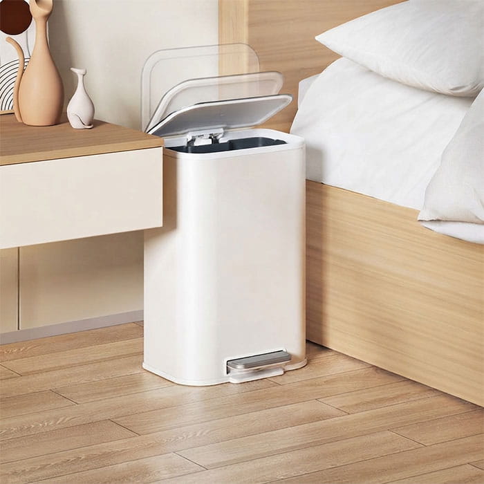 Cos gunoi, ECOCO, Otel Inoxidabil, Alb, 15 L, Cu pedala, 28.5x23.2x42.1 cm