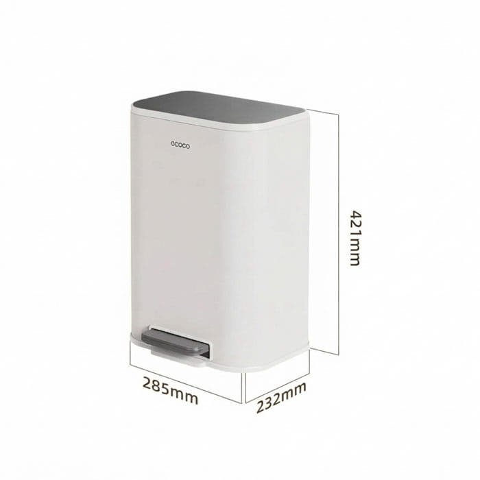 Cos gunoi, ECOCO, Otel Inoxidabil, Alb, 15 L, Cu pedala, 28.5x23.2x42.1 cm