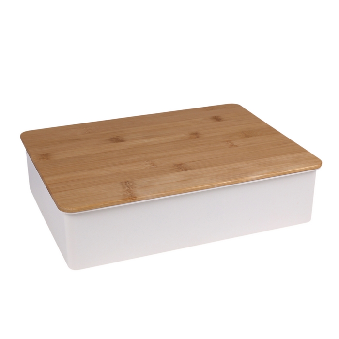 Cutie depozitare, GS, Lemn/Plastic, 31.5x24x8 cm, Alb