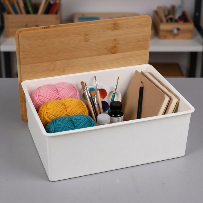 Cutie depozitare, GS, Lemn/Plastic, 31.5x24x12 cm, Alb
