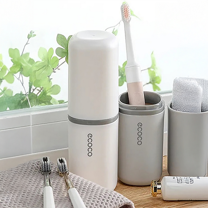 Toothbrush holder, ECOCO, Plastic, White/Black, Travel