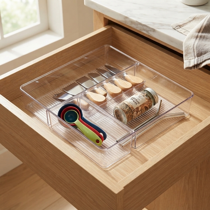 Organizer, GS, Plastic, 23x23x5 cm, Transparent, 3 compartiments