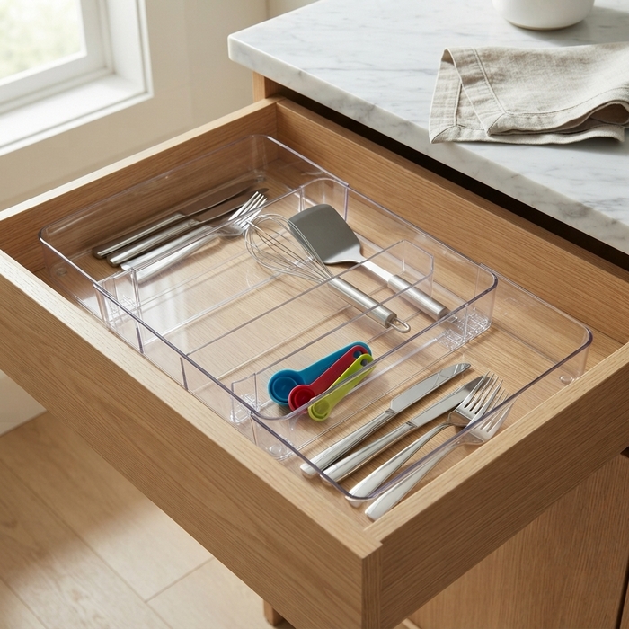 Organizer, GS, Plastic, 27x27x5 cm, 46x27x5 cm, Transparent, 3 compartiments