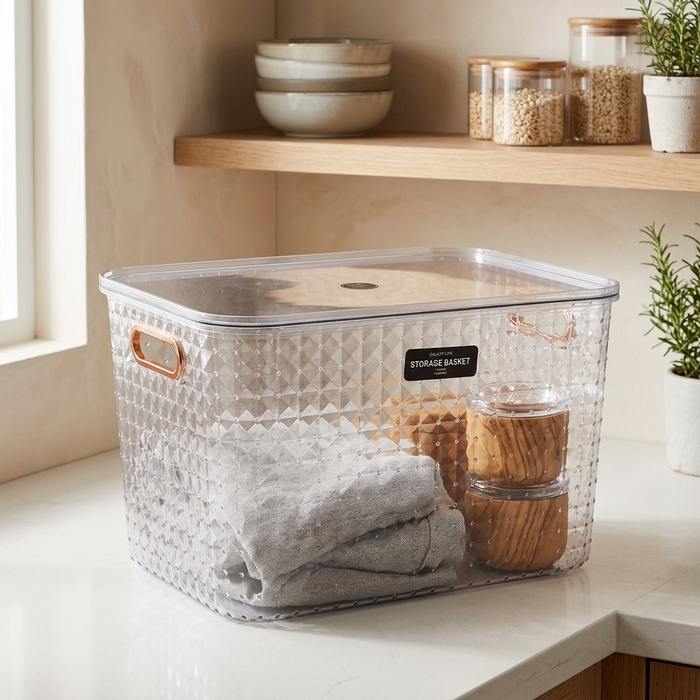 Storage organizer, GS, Plastic, 35.5x25x23 cm, Various Colors, With lid