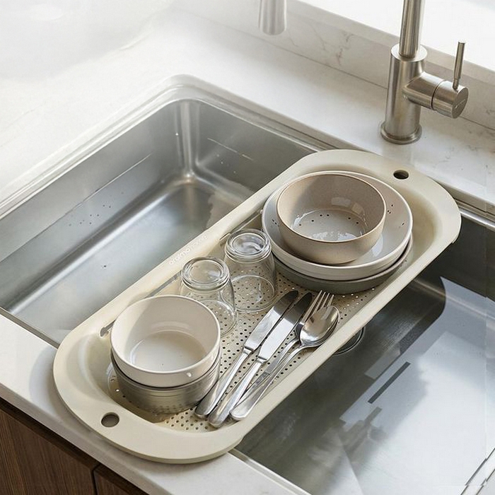 Dish drainer, GS, Sink brush, Plastic, White, 48.5x21x3.5 cm