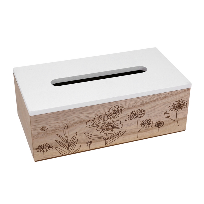 Коробка для косметических салфеток, GS, Дерево, 25x13.5x9 см, белый/крем