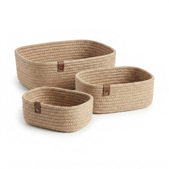 Set cosuri, GS, 3 piese, Fir împletit, 29x22x10 cm, 26x19x9 cm, 26x16x8cm, Dreptunghi rotunjit
