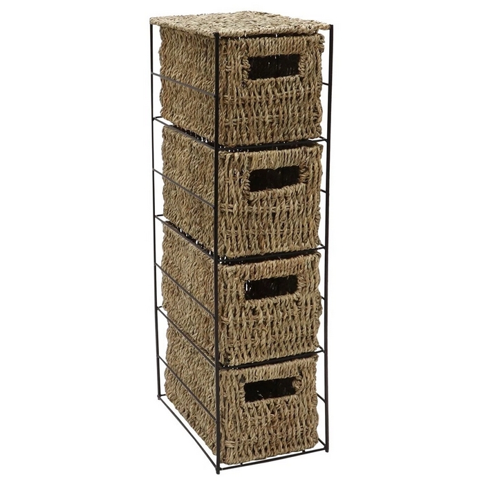 Raft depozitare, GS, Fir împletit, 4 compartimente, Dreptunghiular, 64 cm, 25 cm, 18.5 cm