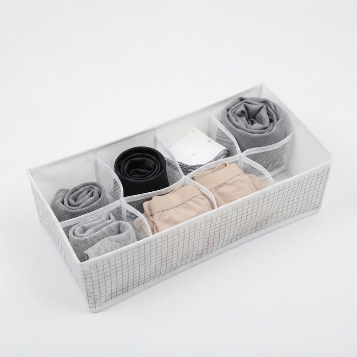 Organizator, Nattyea, Pentru imbracaminte, Textil, 8 compartimente, 32x15x10 cm, Alb