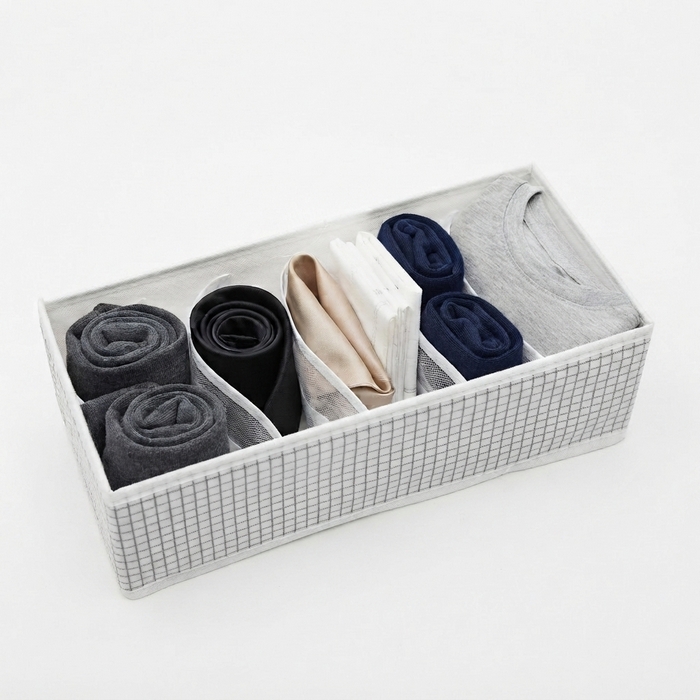 Organizator, Nattyea, Pentru imbracaminte, Textil, 6 compartimente, 32x15x10 cm, Alb