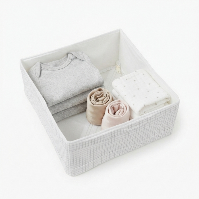 Organizator, GS, Pentru imbracaminte, Textil, 28x28x13 cm, Alb