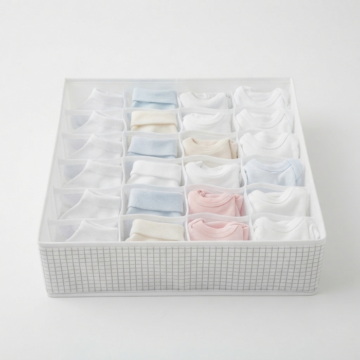 Organizator, Nattyea, Pentru imbracaminte, Textil, 24 compartimente, 32x32x10 cm, Alb
