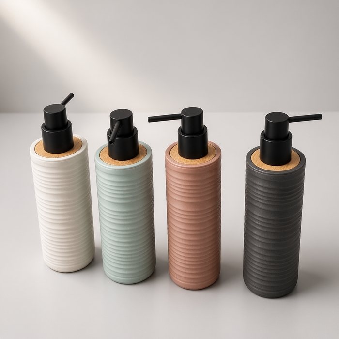 Dozator sapun, GS, 320 ml, Plastic/Bambus, Mat, Diverse Culori