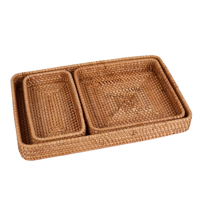Basket set, GS, 3 pieces, Braided wire, 37x23.5x5 cm, 21x3 cm, 21x10.5x3.5 cm, Rectangle