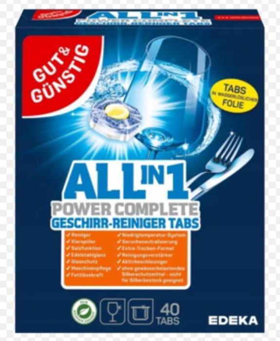 Detergent vase, GUT & GUNSTIG, Masina de spalat vase, 40 piese, All in 1