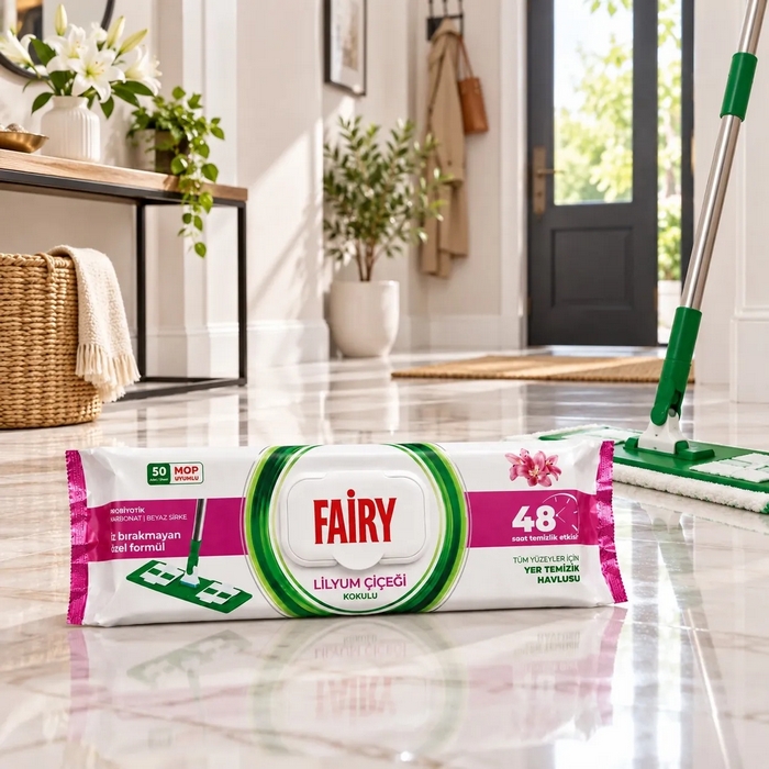 Wet wipes, FAIRY, 50 pieces, House Surfaces, With lid, Lilium