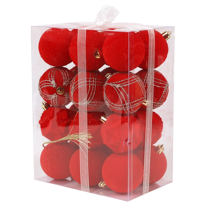 Set of christmas balls, GLOBAL CHRISTMAS, 24 pcs, Red, 6cm, Plastic