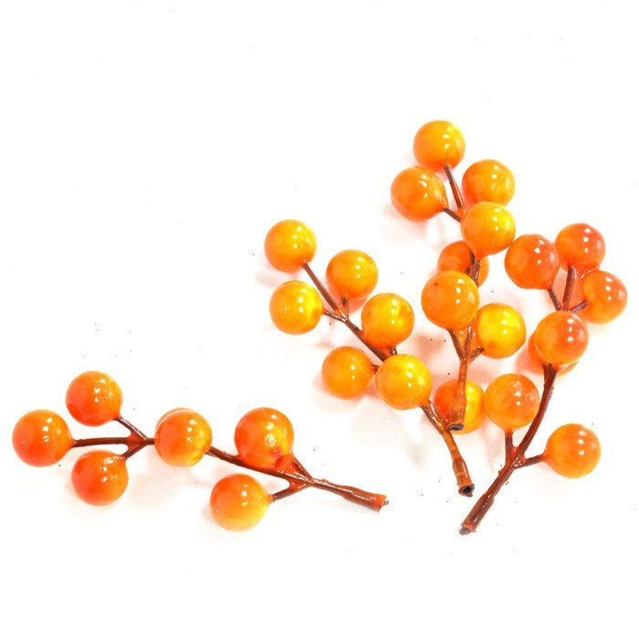 Set of 6 decorative berries, GLOBAL CHRISTMAS, Yellow/Orange