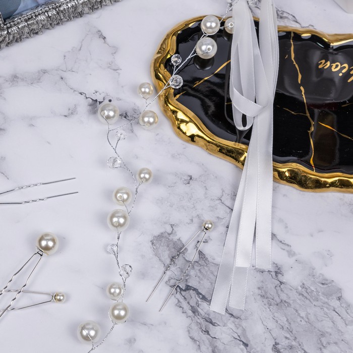 Hair accessory, FASHION JEWELRY, Pearl, 35cm