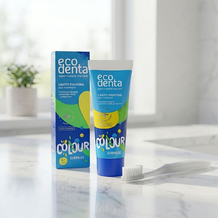 Pasta de dinti, ECODENTA, 75 ml, Pentru Copii, Color surprise, Pasta de dinti