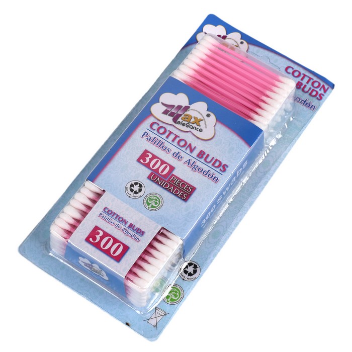 Betisoare igienice, Max Elegance, 300 buc., Bumbac, Plastic