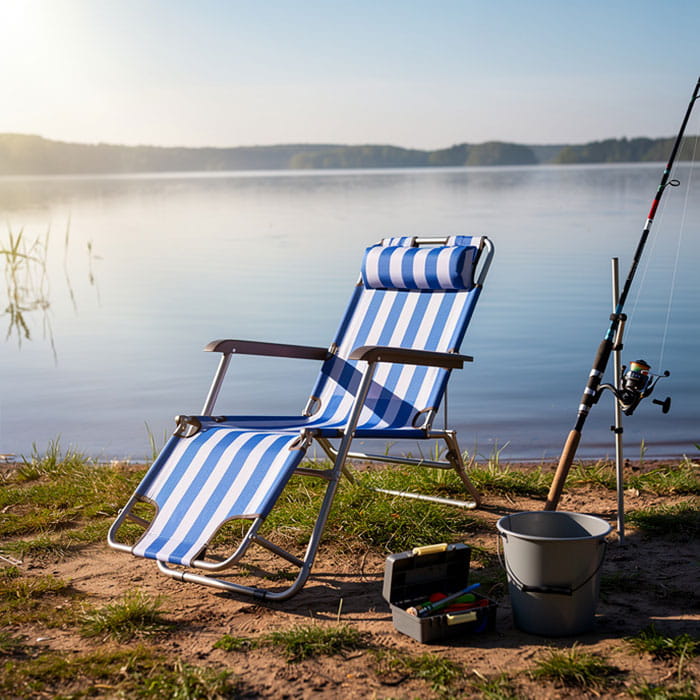 Scaun pliant pentru picnic, OutdooR, 150cm, 60cm, Textil, Metal/ Plastic, Alb/Albastru, Scaun pliabil, Camping/Picnic/Plaja/Pescuit, Pliabil