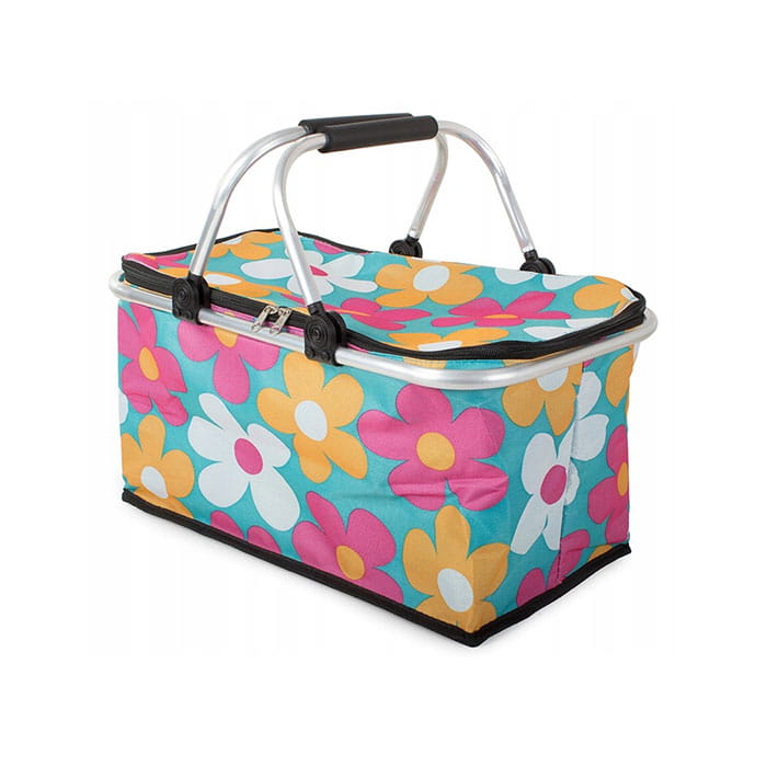 Geanta termoizolanta plianta, OutdooR, 28cm, 47cm, 38cm, Textil, Multicolor, Cu imprimeu, Reflector in interiorul gentii, Maner de transportare, Fermo