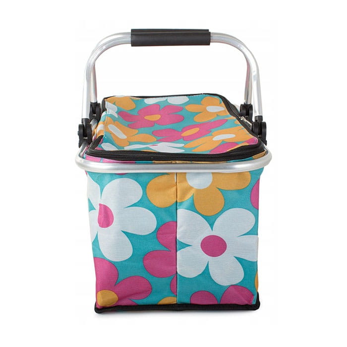 Geanta termoizolanta plianta, OutdooR, 28cm, 47cm, 38cm, Textil, Multicolor, Cu imprimeu, Reflector in interiorul gentii, Maner de transportare, Fermo