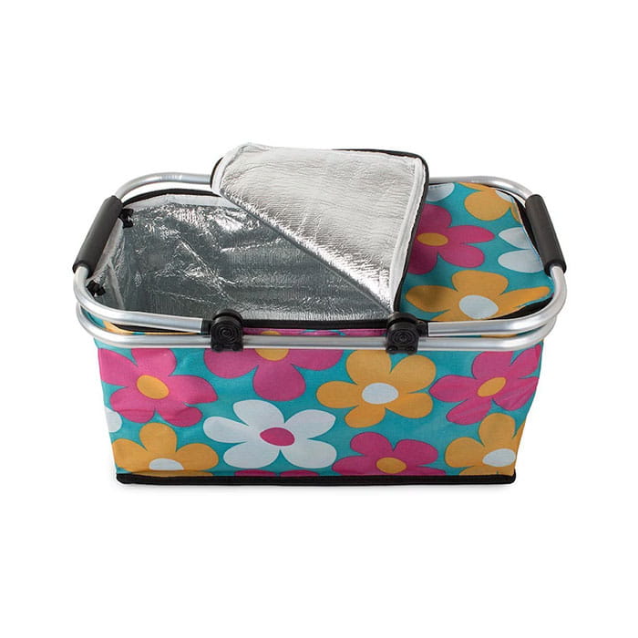 Geanta termoizolanta plianta, OutdooR, 28cm, 47cm, 38cm, Textil, Multicolor, Cu imprimeu, Reflector in interiorul gentii, Maner de transportare, Fermo