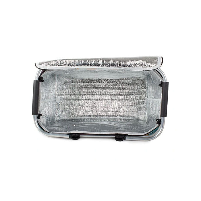 Geanta termoizolanta plianta, OutdooR, 28cm, 47cm, 38cm, Textil, Multicolor, Cu imprimeu, Reflector in interiorul gentii, Maner de transportare, Fermo