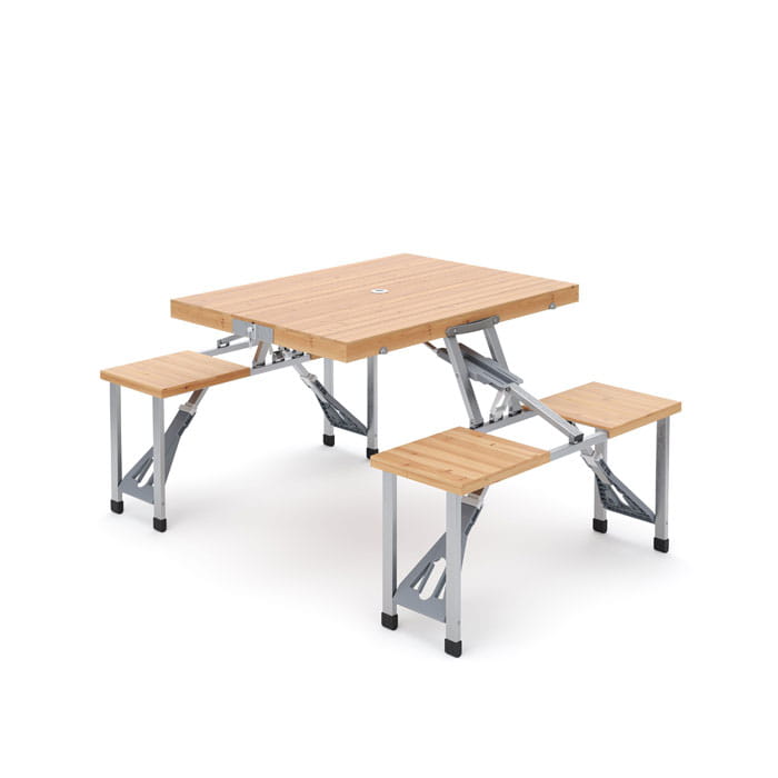 Camping table set with chairs, GS, 85X72X67 CM, Wood/Metal, Gray/Beige, Table set with chairs, Pliable