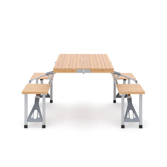 Camping table set with chairs, GS, 85X72X67 CM, Wood/Metal, Gray/Beige, Table set with chairs, Pliable