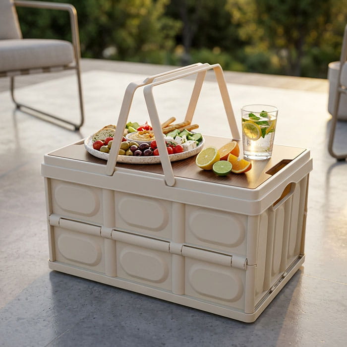Folding table, GS, 30 L, 41,8X28,4X23cm, White/Brown, BBQ organizer