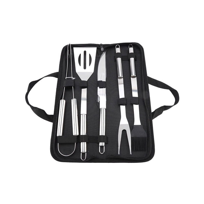 Set ustensile gril, BBQ, Inox, 5 piese, 38.5 cm, 13cm, 4cm, Set ustensile gril