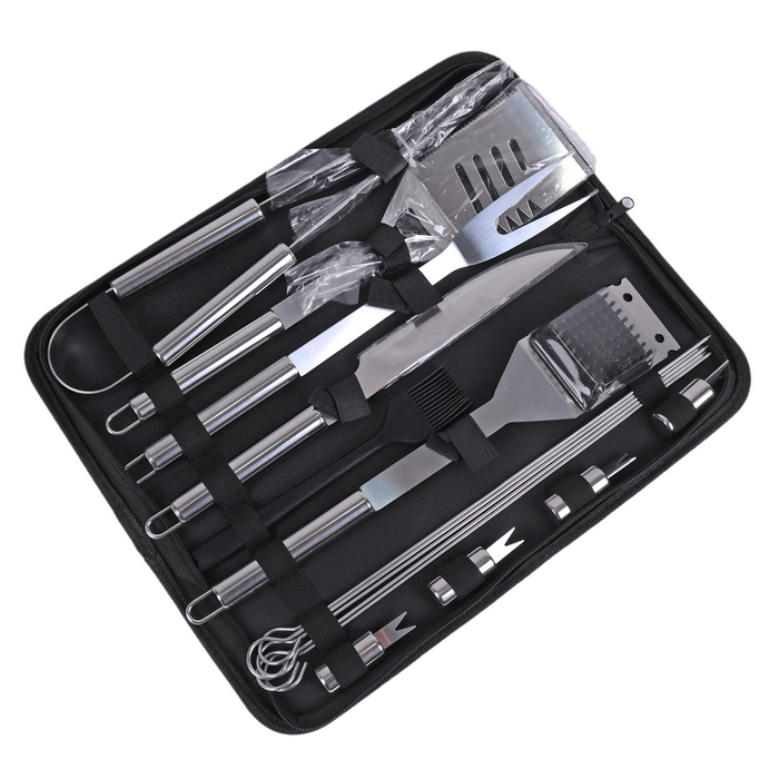 Grill utensils set, BBQ, Stainless steel, 15pcs, 48cm, 17cm, 5cm