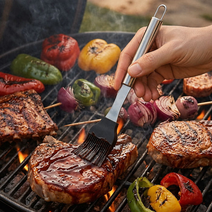Set ustensile gratar, BBQ, Inox, 5 piese, 37cm, 13cm, 7cm, Set ustensile gratar