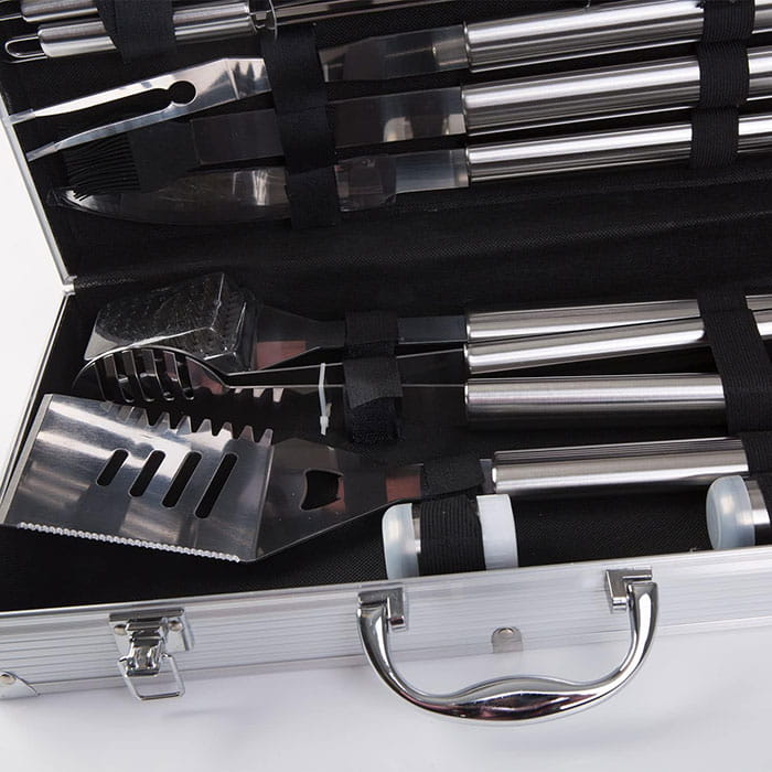 Set ustensile gratar, BBQ, Inox, 18 buc, 43cm, 24cm, 8cm, Set ustensile gratar