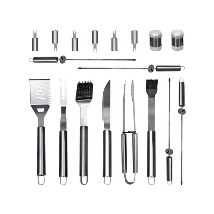 Set ustensile gratar, BBQ, Inox, 18 buc, 43cm, 24cm, 8cm, Set ustensile gratar