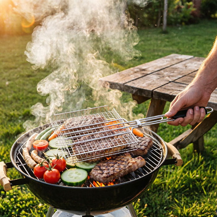 Решетка для гриля, BBQ, Деревянная ручка, 37x15 CM, Гриль для барбекю, Черный