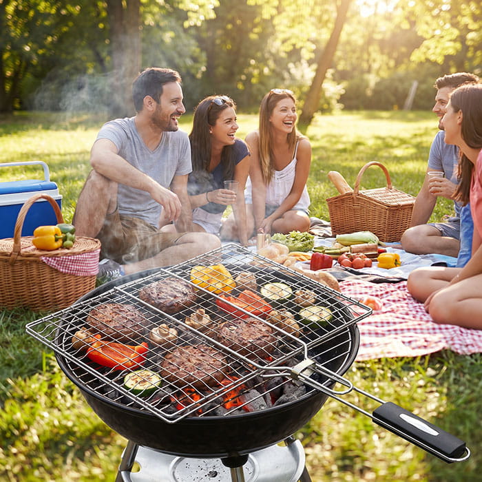 Grill mesh, BBQ, 30cm, 40cm, Wooden Handle, Grill basket, Black