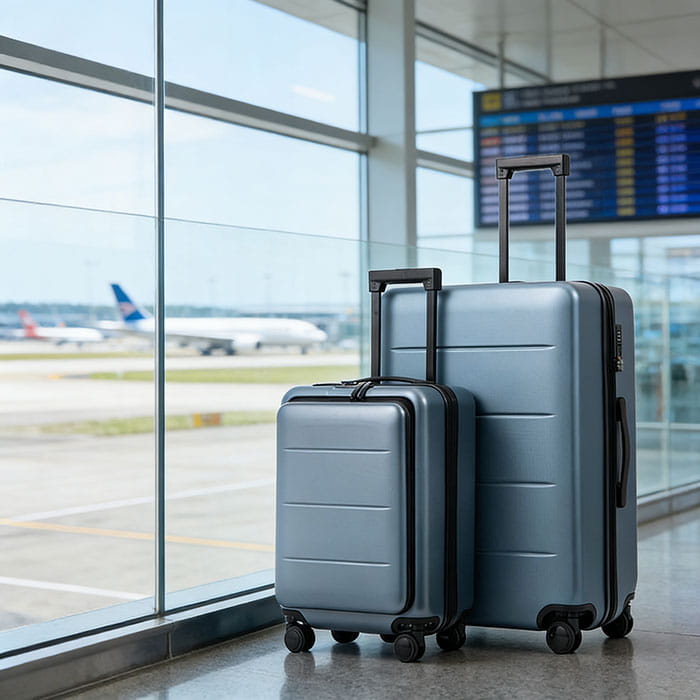 Set valize de voiaj, Travel Time, Policarbonat, Albastru, 2 buc, Cu maner, Cu roti, Set valize de voiaj