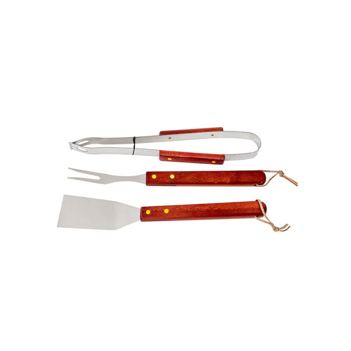 Set ustensile bbq, BBQ, 3 piese, 33cm, Lemn/Otel, Set ustensile bbq