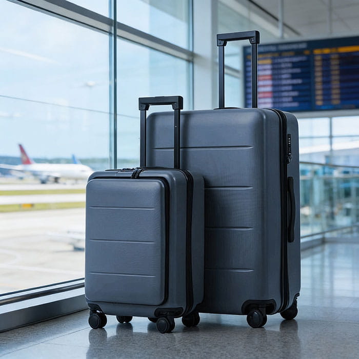 Set valize de voiaj, Travel Time, Polipropilena, Gri, 2 piese, Cu roti, Cu maner, Set valize de voiaj