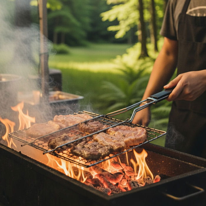 Grill mesh, BBQ, 35 cm, 30 cm, Stainless Steel, Grill basket, Black